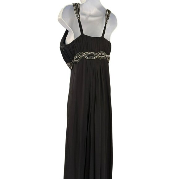 Y2K Vintage Scala Black Beaded Baby Doll Full Length Silk Dress Size Medium - Picture 7 of 10